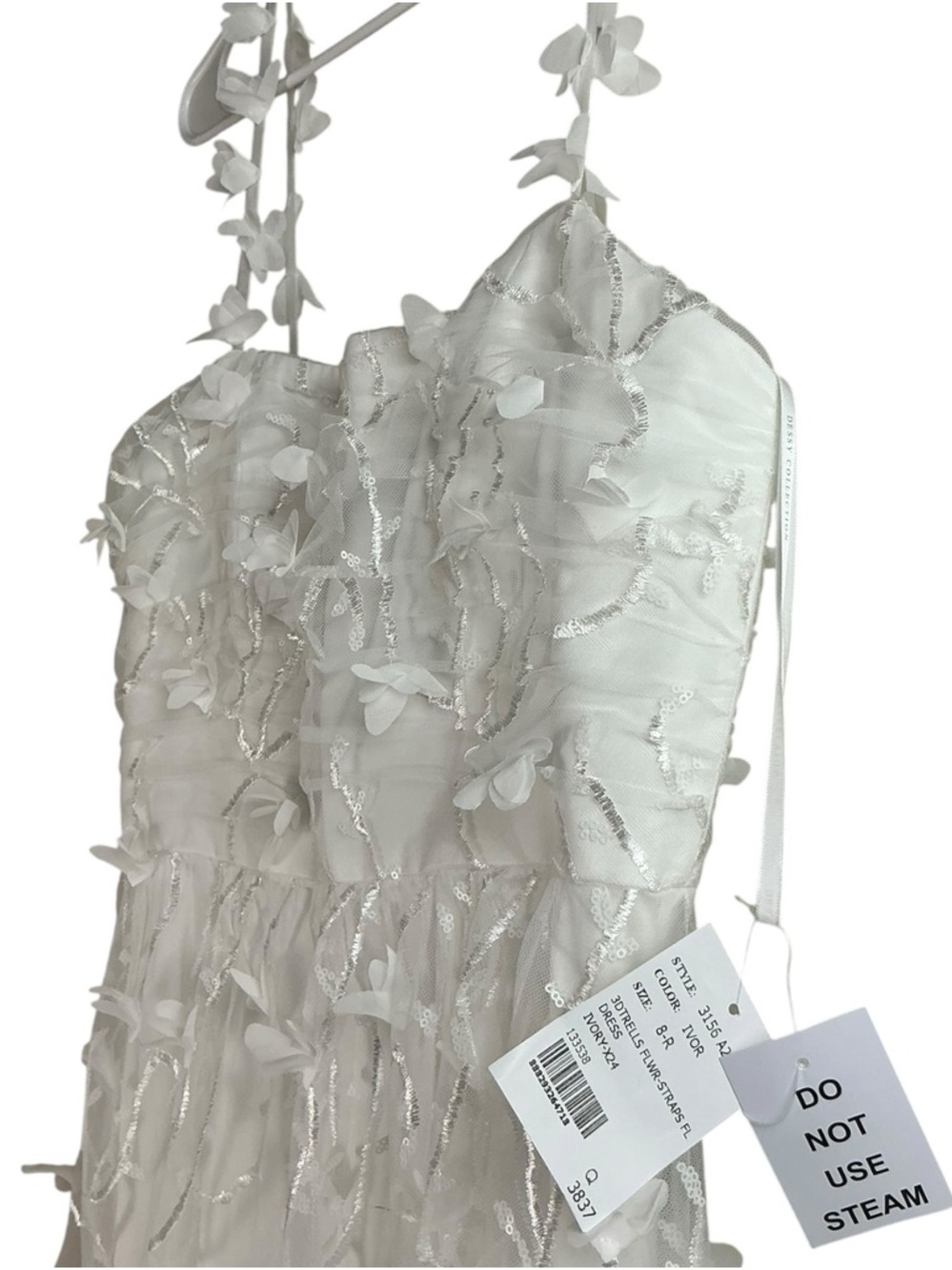 Dessy Collection Ivory Shirred 3D Sequin Embroidery Floral Maxi Dress - Picture 4 of 7